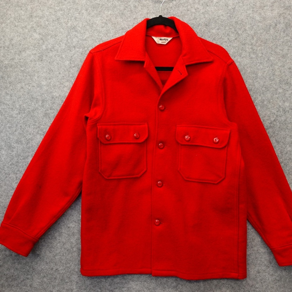 1960 Vintage Red Chore Shirt Jacket Mens SMALL Uniform Staff Wool Shacket BSA